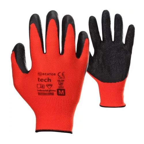 MERCATOR tech red+black latex mártott kesztyű XL méret